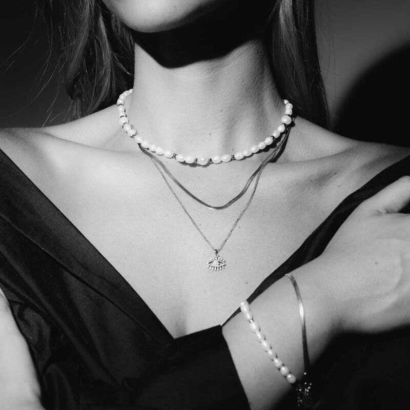 Silk & Steel Celine Pearl Necklace image number 1